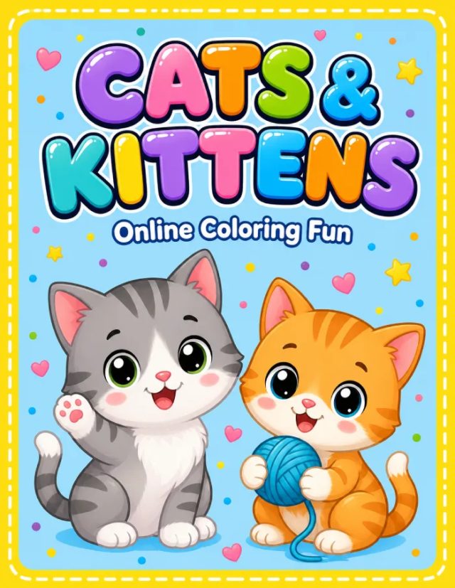Cats & Kittens - Online Coloring Pages cover