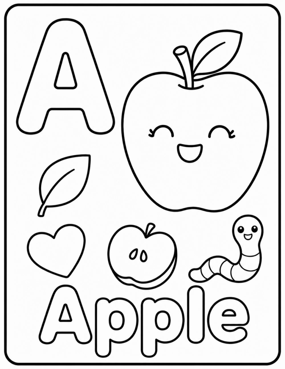 A is for Apple coloring page line art