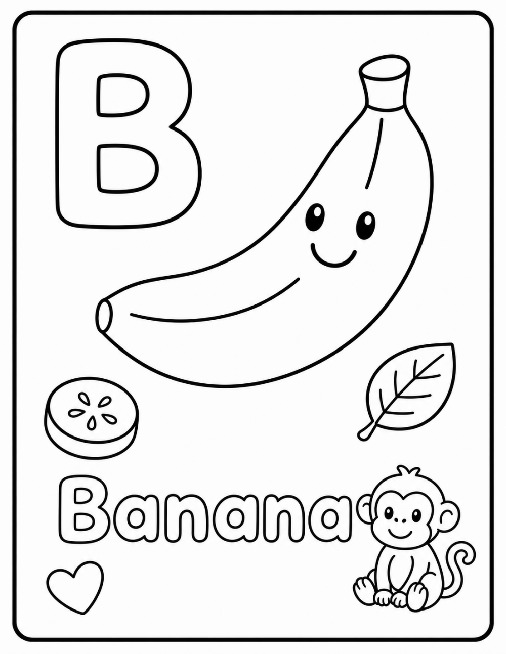 B is for Banana coloring page line art