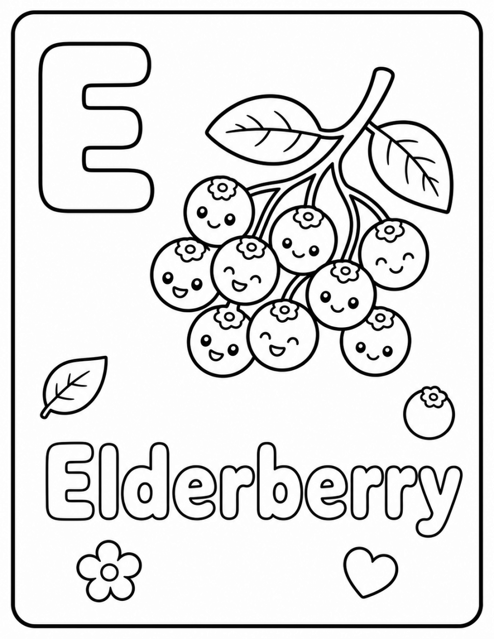 E is for Elderberry coloring page line art