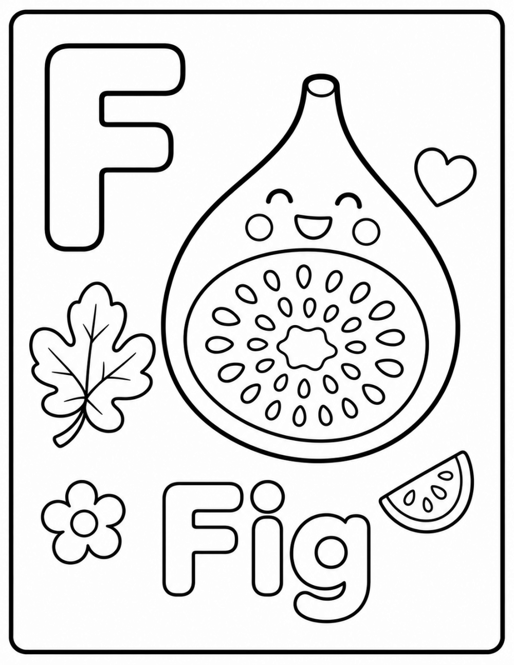 F is for Fig coloring page line art