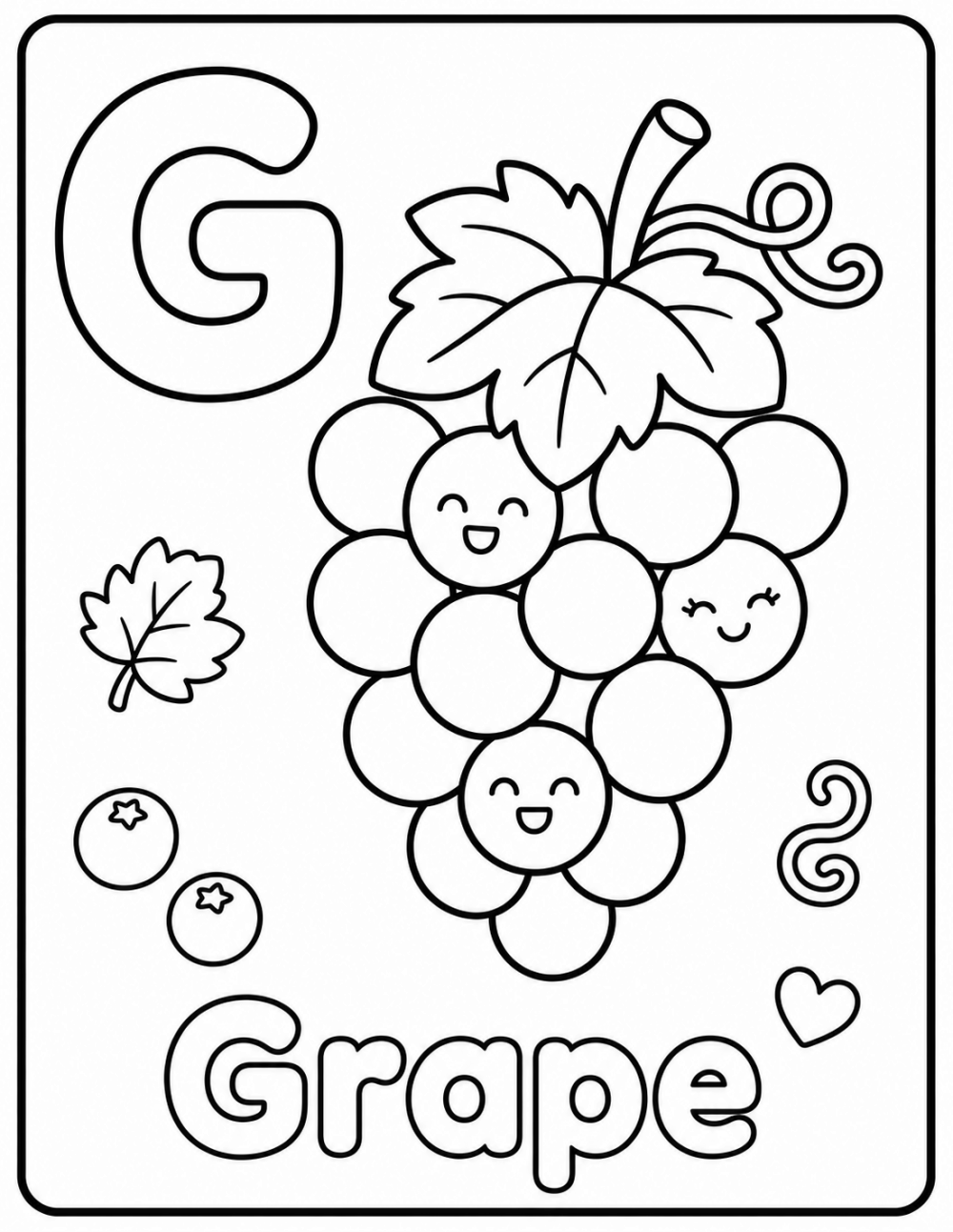 G is for Grapes coloring page line art