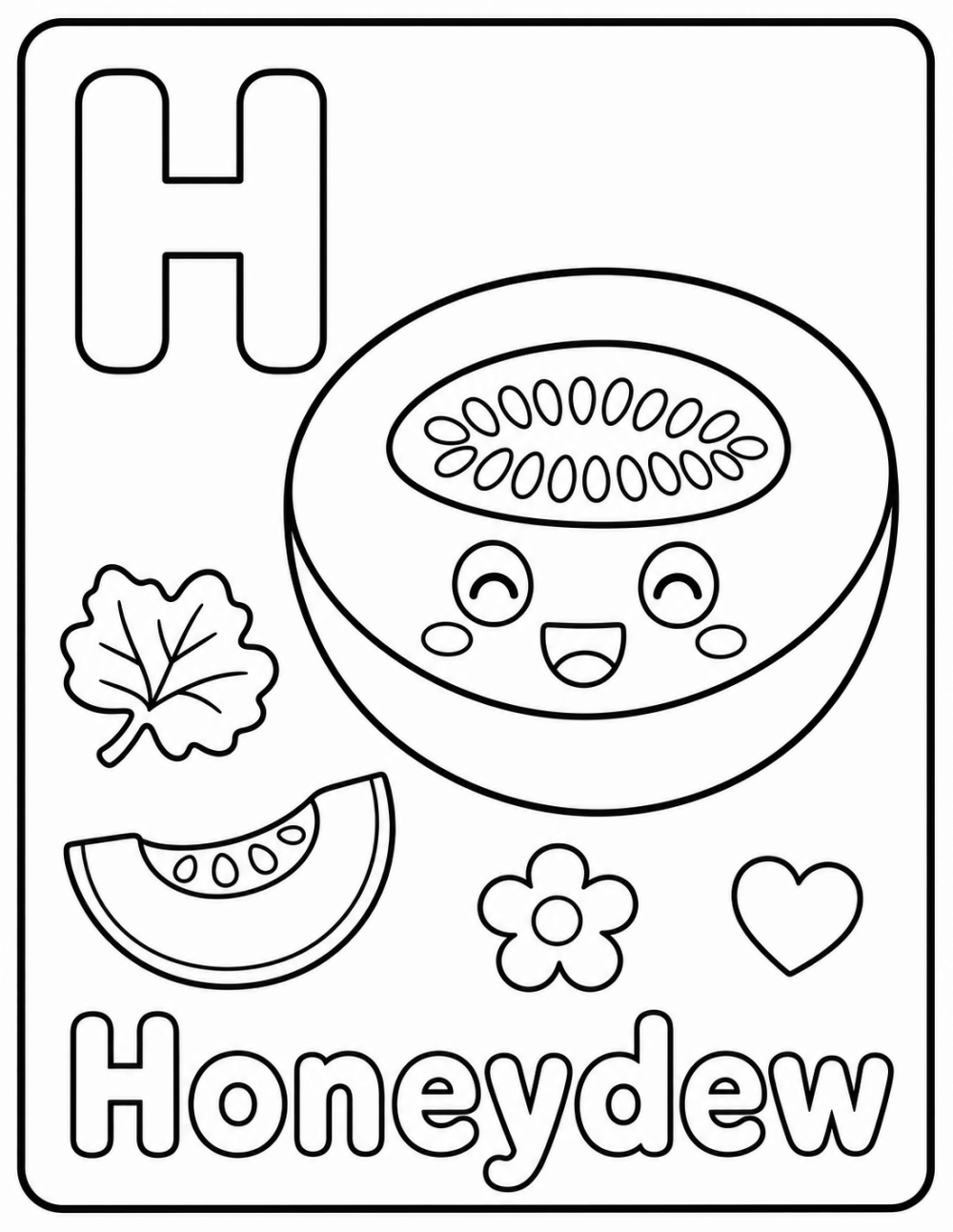 H is for Honeydew coloring page line art