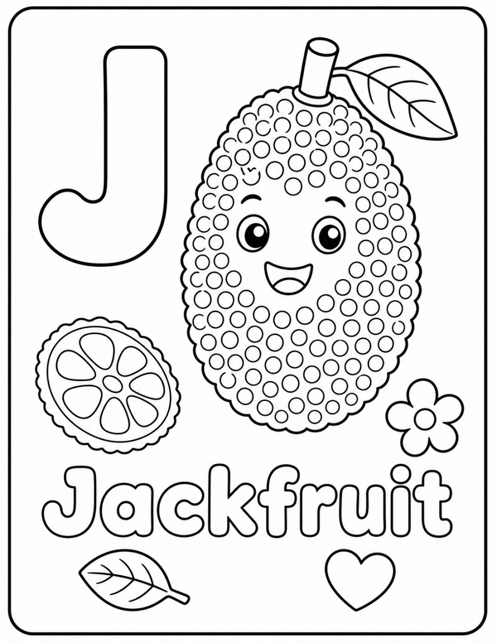 J is for Jackfruit coloring page line art