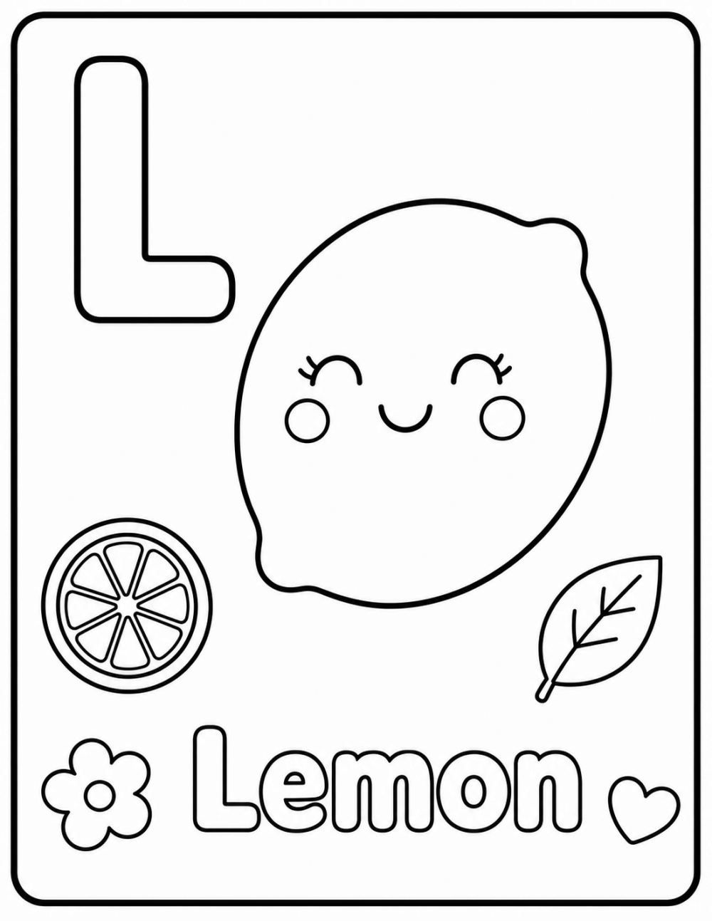 L is for Lemon coloring page line art