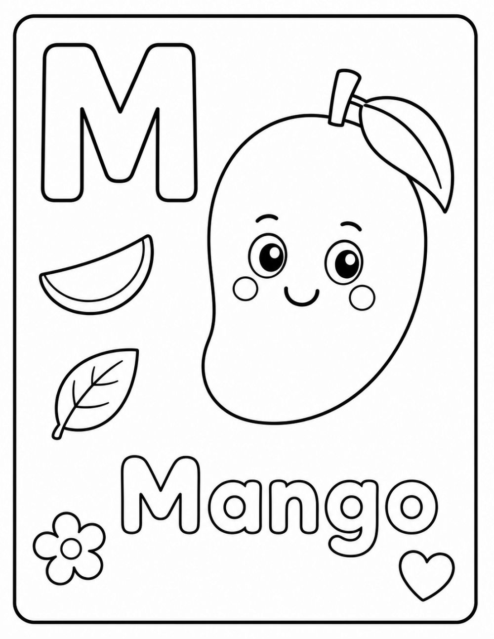 M is for Mango coloring page line art