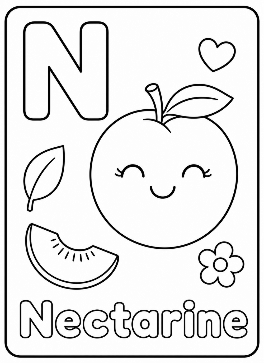 N is for Nectarine coloring page line art