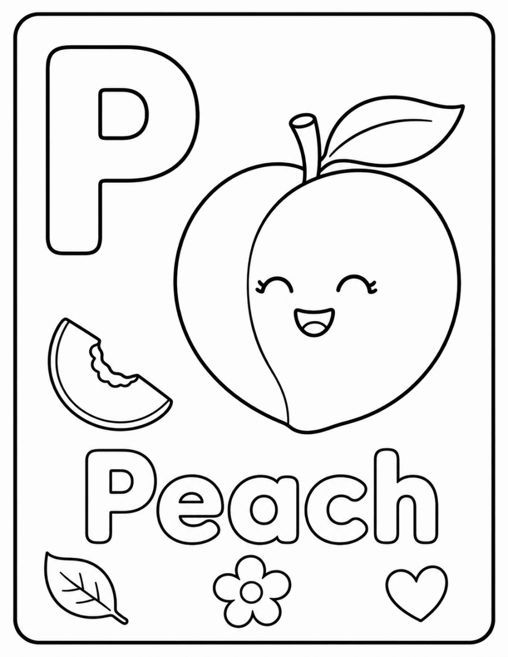 P is for Peach coloring page line art