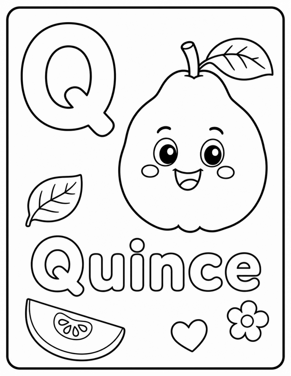 Q is for Quince coloring page line art