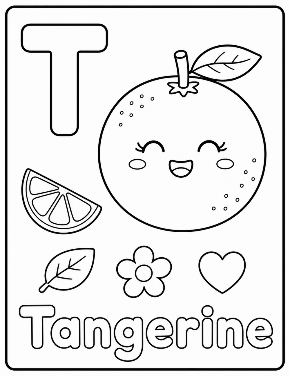 T is for Tangerine coloring page line art