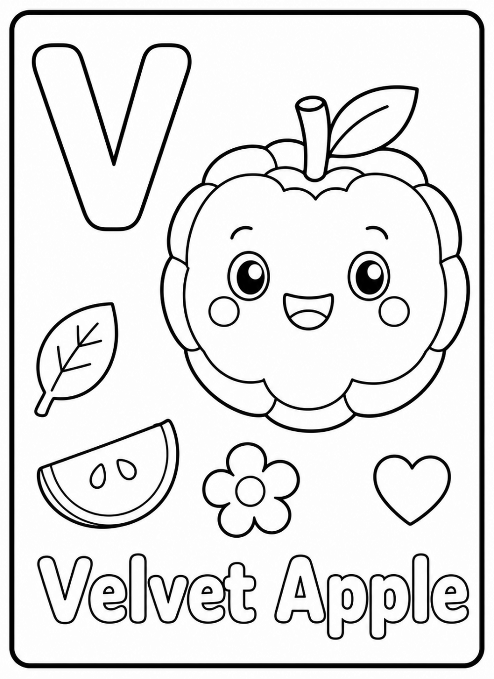 V is for Velvet Apple coloring page line art