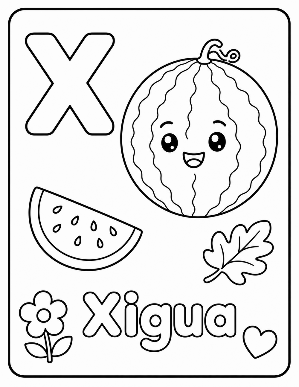 X is for Xigua coloring page line art