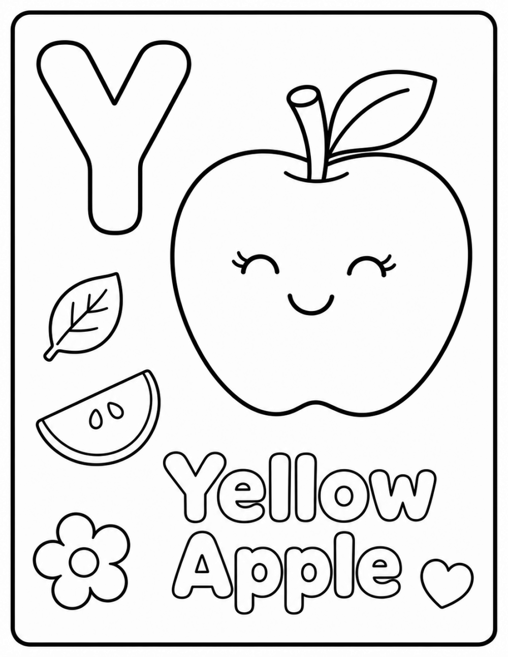 Y is for Yellow Apple coloring page line art