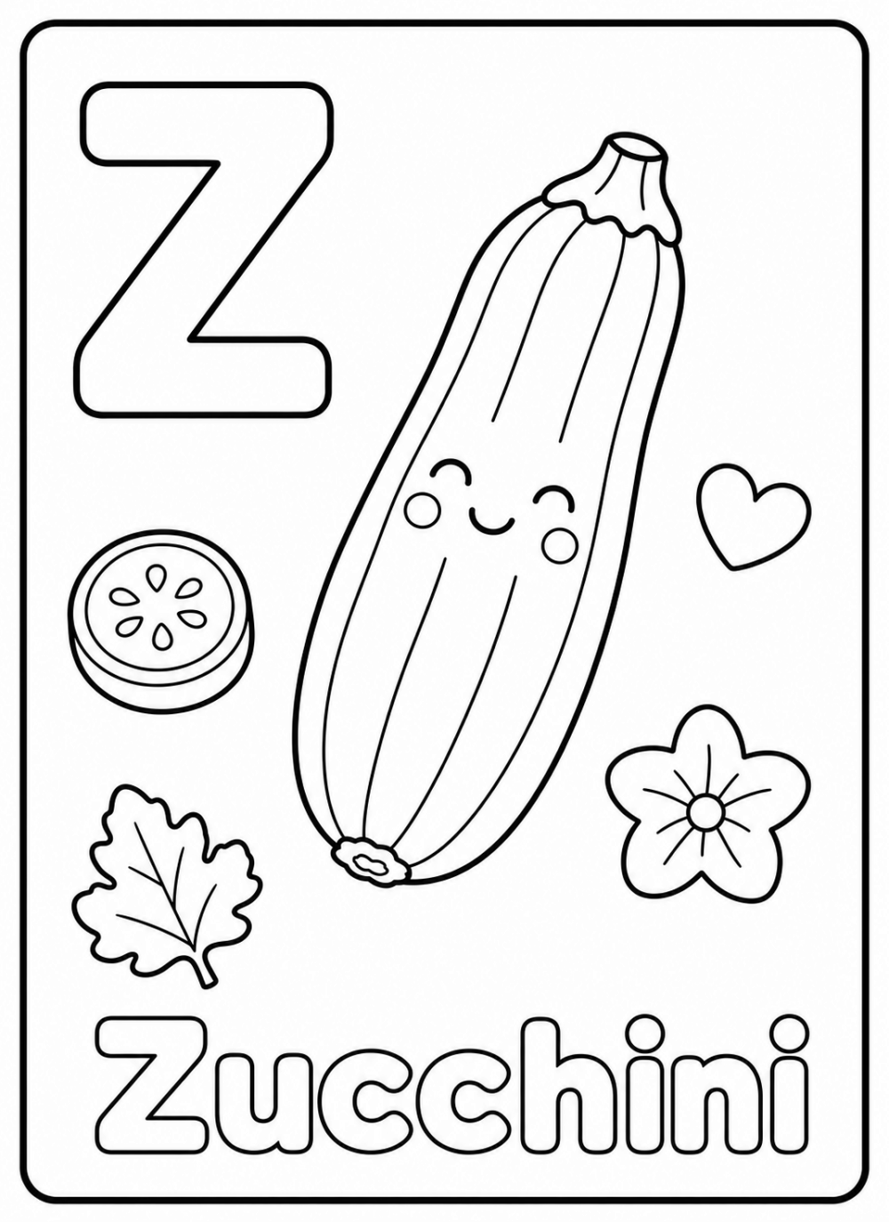 Z is for Zucchini coloring page line art